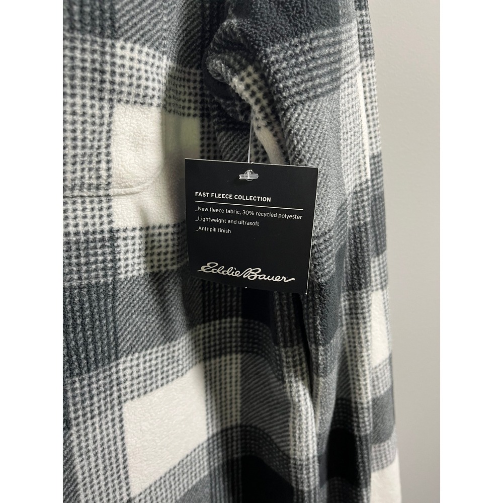 Eddie Bauer Womens Fast Fleece Shirt Jacket Black White Plaid Shacket 0482 Large - Picture 2 of 5